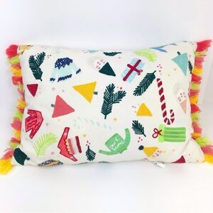 Joann Colorful Tassel Holiday Themed Embroidered Christmas Accent Pillow